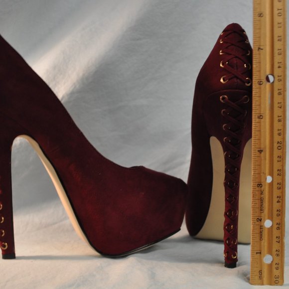 shoemint	lydia sz 7 red corset back ultra suede platform heels (8GW) - Picture 13 of 15